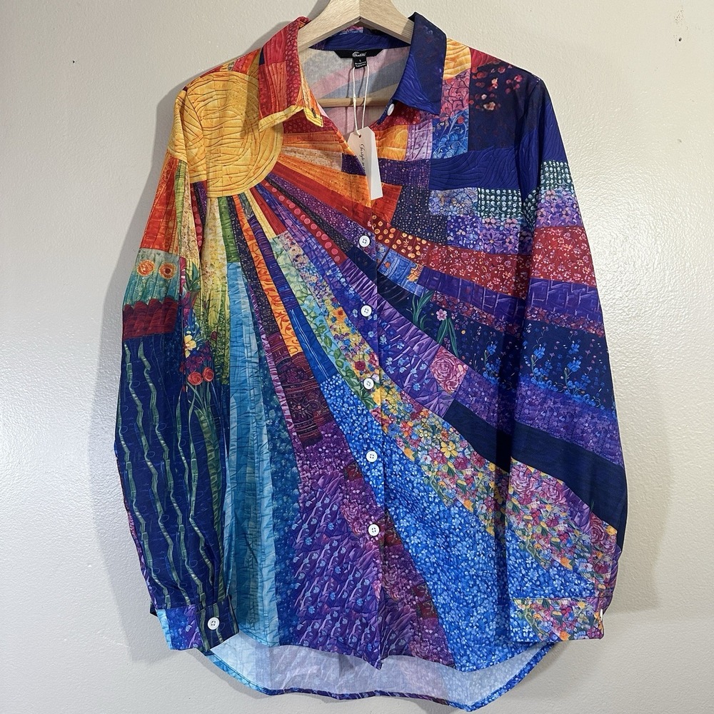 Shall We Women's L 3D Sun Top Bohemian Contemporary Hippie 70s NEW